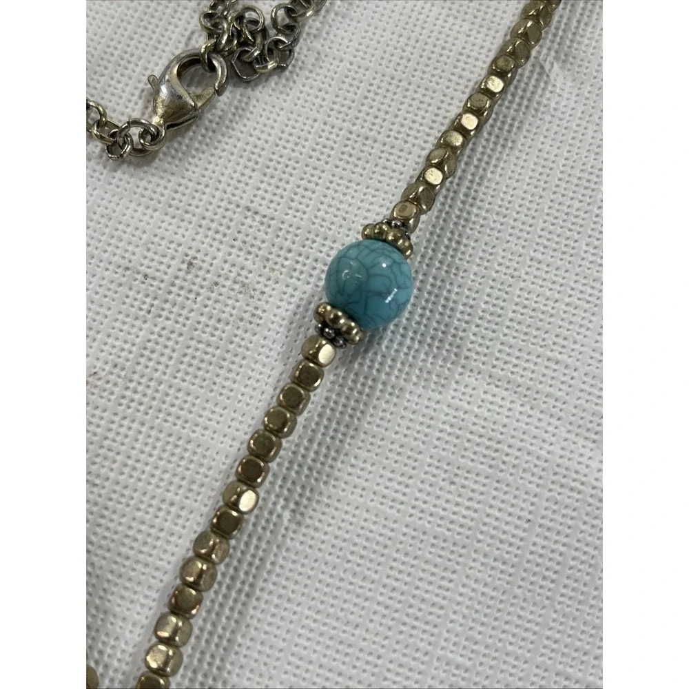 Large Turquoise Color Stone Boho Tassel Necklace Festival Statement
